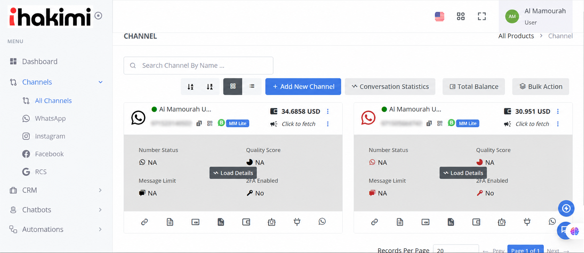 ihakimi Channel Dashboard UI